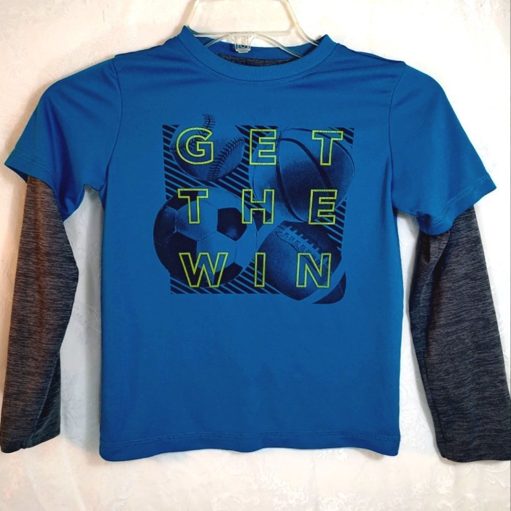 Athletic blue with gray long sleeves            boys S 6 - 7  #647